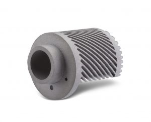 Sample metal heat exchanger, additively manufactured (AM) by laser-sintering produced by Stratasys Direct Manufacturing services on an EOS DMLS system. (Image courtesy Stratasys Direct Manufacturing)