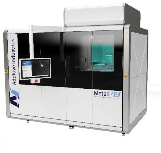 The MetalFAB1 Process & Application Development Tool uses metal powder bed fusion with up to four lasers. It has a 16.5x16.5x15.8-in. build volume. Image courtesy of Additive Industries.