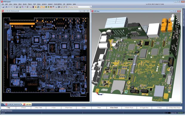 The convergence of ECAD and MCAD results in tools that allow the two disciplines to work closely together in a single environment. Shown here is Mentor Graphics Xpedition, with 3D visualization and validation within the PCB/ECAD environment. Image courtesy of Mentor Graphics.