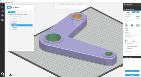 Combining the GrabCAD Print interface with the Stratasys Insight software, Jigs and Fixtures for GrabCAD Print automates previously complex part preparation tasks. Image courtesy of Stratasys.