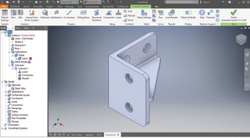 Fig. 2: The Autodesk Nastran In-CAD ribbon and tree view.